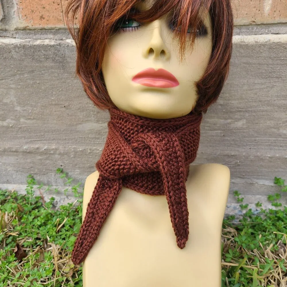 Sophie scarf Neck scarf small scarf Chocolate Brown scarf Knitted Handmade Scarf